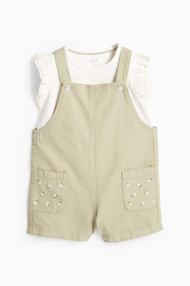 Baby Mädchen - Blümchen - Baby-Outfit - 2 teilig - weiss / beige