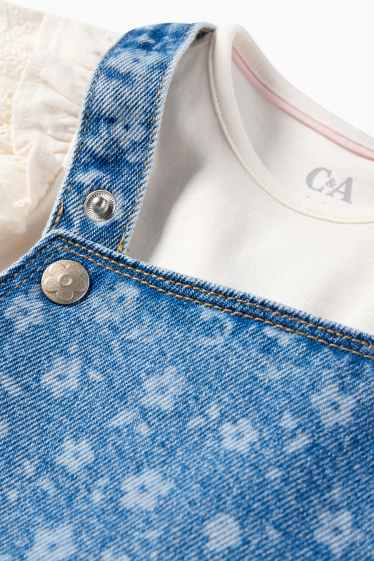 Baby Girls - Floral - baby outfit - broderie anglaise - 2 piece - blue / white