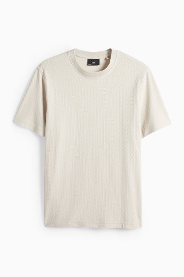 Herren - T-Shirt - Regular Fit - strukturiert - cremeweiss