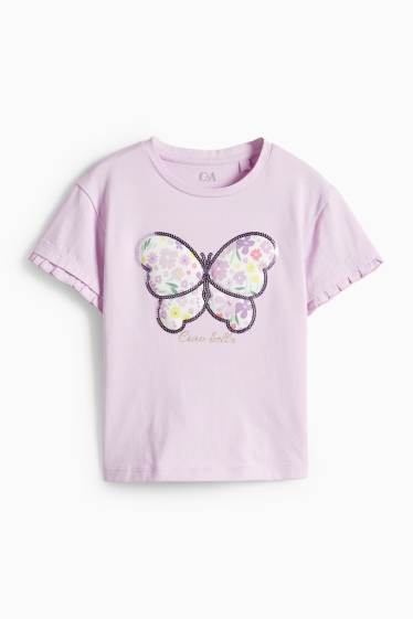 Enfants filles - Papillon - T-shirt - finition brillante - violet