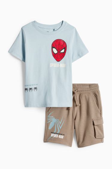 Kinderen: jongens - Spider-Man - set - T-shirt en cargosweatshort - blauw / beige