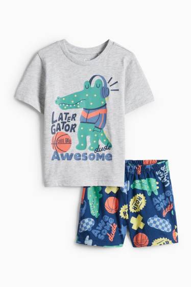 Children Boys - Crocodile - short pyjamas - 2 piece - light gray