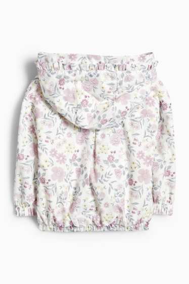 Baby Girls - Floral - baby jacket with hood - water-repellent - purple / white