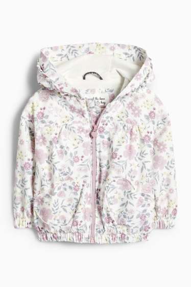 Baby Girls - Floral - baby jacket with hood - water-repellent - purple / white