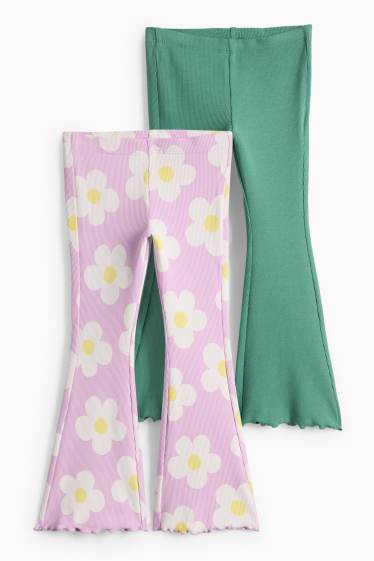Nena - Paquet de 2 - flors - leggings acampanats - acanalats - verd