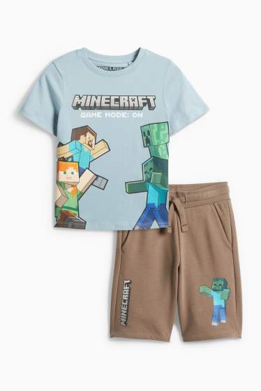 Enfants garçons - Minecraft - ensemble - T-shirt et short en molleton - 2 pièces - bleu