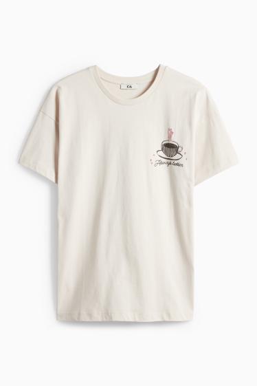 Dona - Samarreta de mànigues curtes - oversized - beix clar