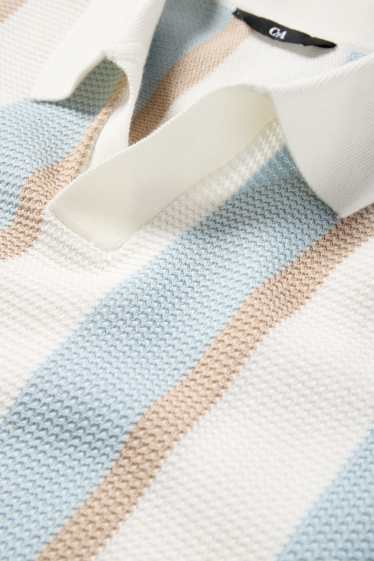 Bărbați - Tricou polo din tricot - regular fit - cu dungi - structurat - bej / albastru