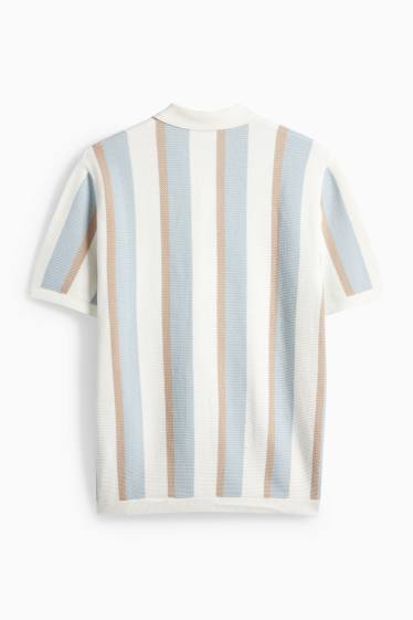 Bărbați - Tricou polo din tricot - regular fit - cu dungi - structurat - bej / albastru