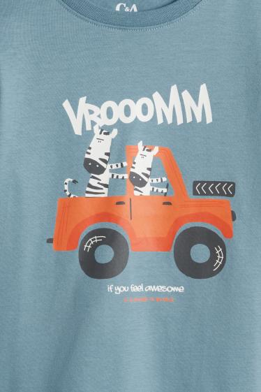 Kinder Buben - Multipack 5er - Zebra, Nashorn und Löwe - Kurzarmshirt - orange / blau