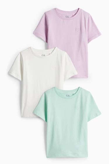 Children Girls - Multipack of 3 - heart - short sleeve T-shirt - green / rose