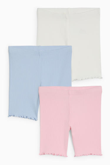 Děti - dívky - Multipack 3 ks - elastické šortky - žebrované - růžová/modrá