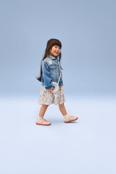 Kinder Mädchen - Blume und Schmetterling - Jeansjacke - jeansblau