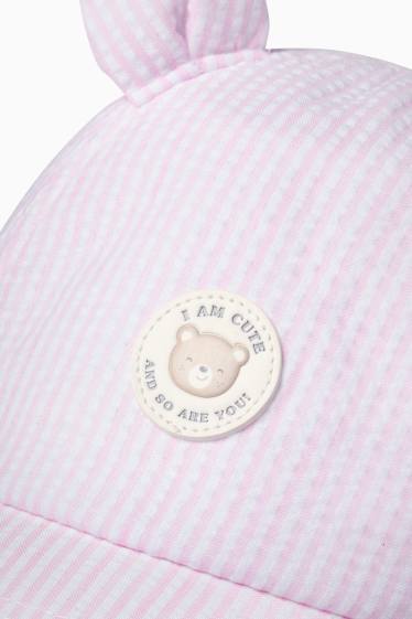 Baby Girls - Teddy bear - baby hat - striped - rose