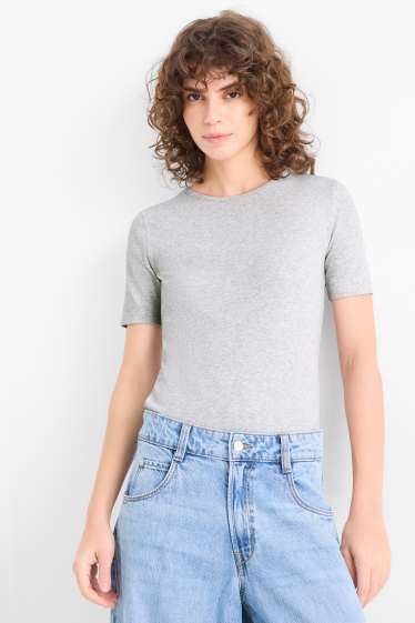 Donna - T-shirt - slim fit - a coste - grigio chiaro