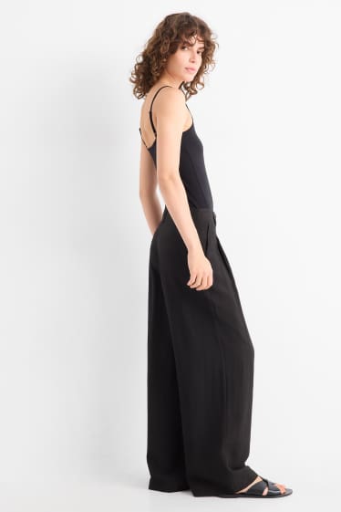 Women - Cloth trousers - mid-rise waist - wide leg - black
