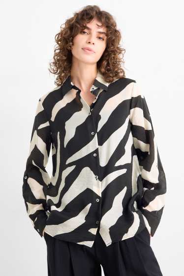 Damen - Hemdbluse - gemustert - weiss / schwarz