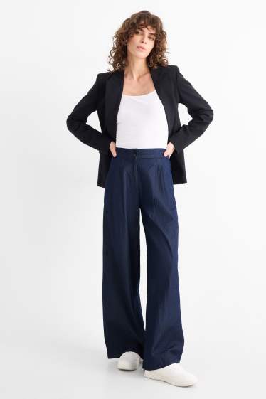 Women - Wide leg jeans - high waist - denim-dark blue