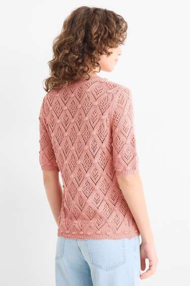 Dona - Jersei de punt - mànigues curtes - rosa fosc