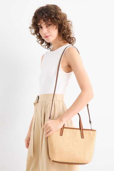Damen - Großer Shopper mit abnehmbarem Taschengurt - beige