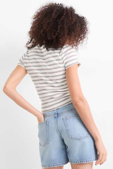 Femei - Tricou - slim fit - cu dungi - alb / roz