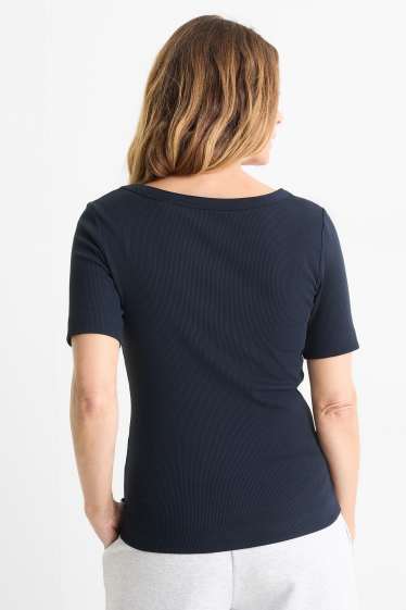 Femmes - T-shirt - regular fit - côtelé - bleu foncé