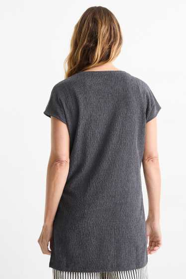 Women - T-shirt - slim fit - textured - dark gray