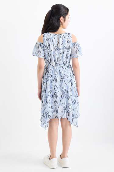 Copii - Fete - Rochie - cu model - alb / albastru