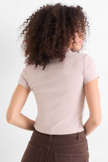 Damen - Crop Poloshirt - Slim Fit - gerippt - rosa