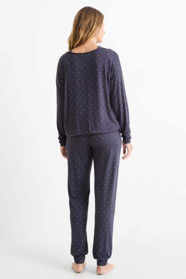 Donna - Pigiama di viscosa - a pois - blu scuro