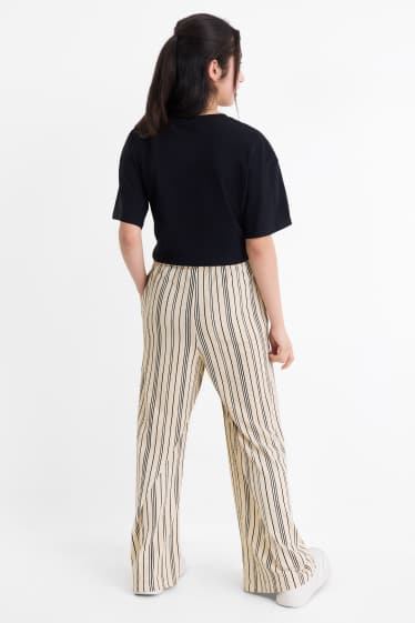 Kinder Mädchen - Jersey-Hose - gestreift - beige