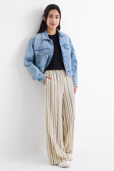 Kinder Mädchen - Jersey-Hose - gestreift - beige