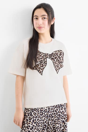 Kinderen: meisjes - Strik - T-shirt - crème wit