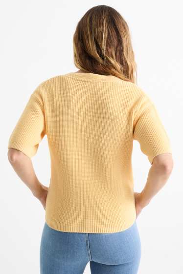 Damen - Strickpullover - kurzarm - gelb