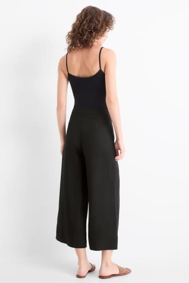 Femei - Pantaloni office cu conținut de in - talie înaltă - wide leg - negru