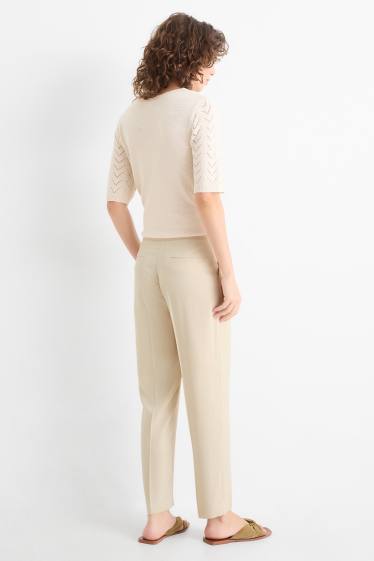 Damen - Stoffhose - High Waist - Tapered Fit - cremefarben