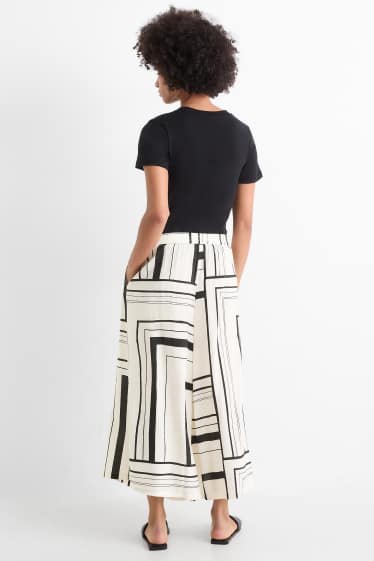 Femmes - Pantalon en toile - high waist - wide leg - à motif - noir / beige