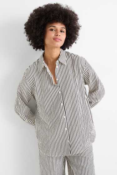 Donna - Camicetta - a righe - nero / beige