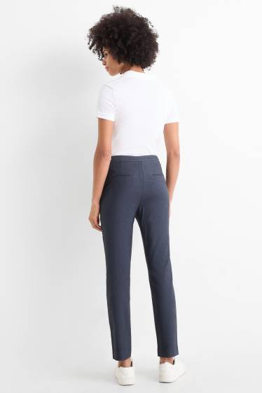 Dámské - Plátěné kalhoty - mid waist - tapered fit - džínový vzhled - tmavomodrá