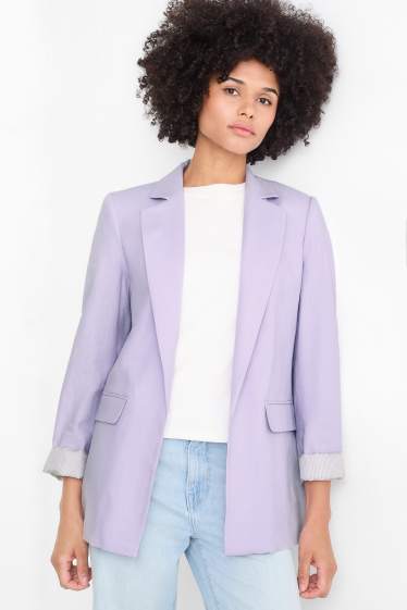 Femmes - Blazer long - regular fit - lin mélangé - violet