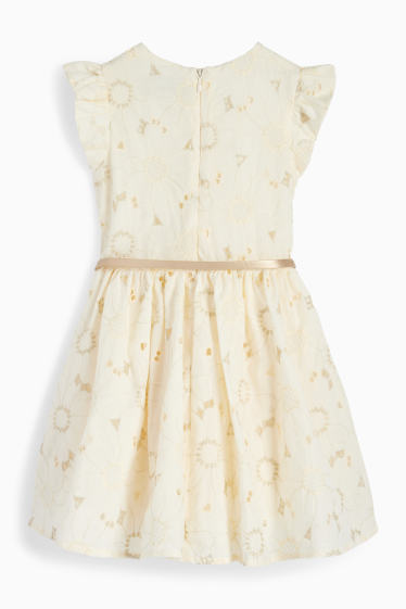 Enfants filles - Fleur - robe avec ceinture - finition brillante - allure festive - blanc crème