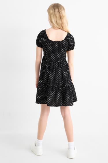 Kinder Mädchen - Kleid - gepunktet - grün-melange