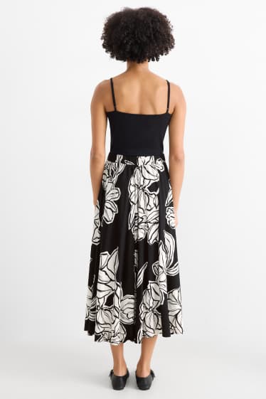 Donna - Gonna - a fiori - nero / bianco