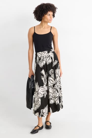 Donna - Gonna - a fiori - nero / bianco