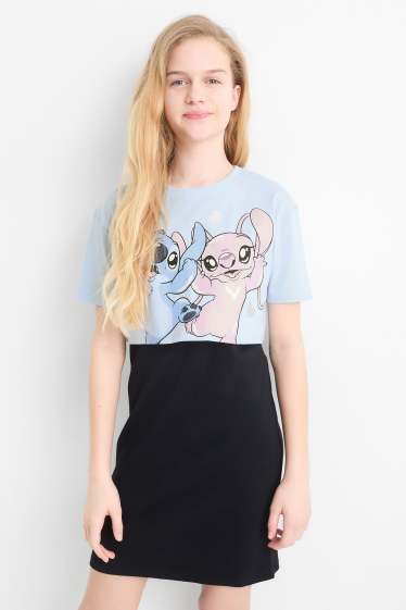 Kinder Mädchen - Lilo & Stitch - Set - Kurzarmshirt und Kleid - 2 teilig - hellblau
