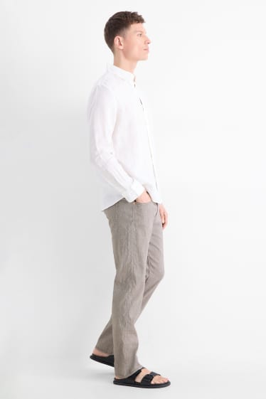 Heren - Broek - regular fit - linnenmix - grijs