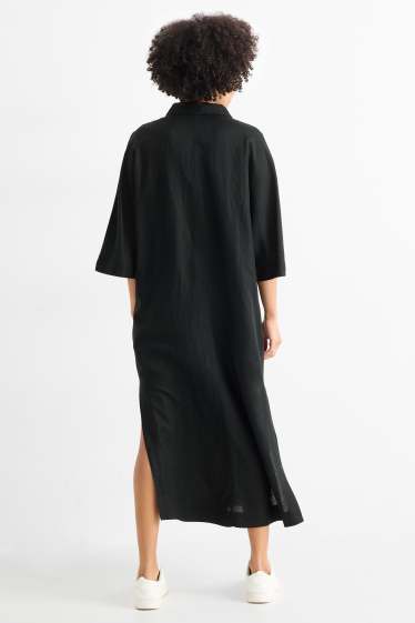 Women - Dress - straight fit - linen blend - black