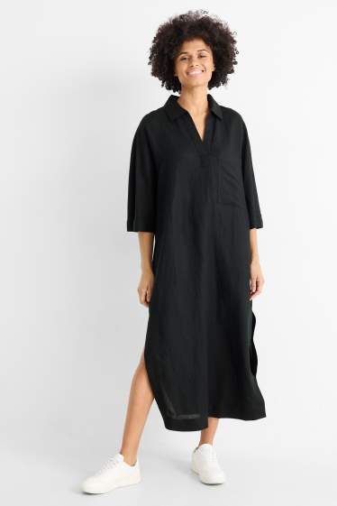 Women - Dress - straight fit - linen blend - black