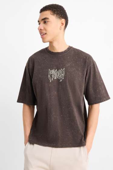 Herren - T-Shirt - Oversized - gemustert - dunkelbraun
