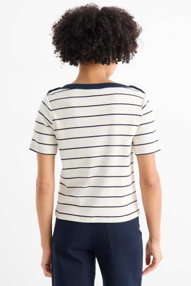 Dona - Samarreta de mànigues curtes - regular fit - de ratlles - blau/crema